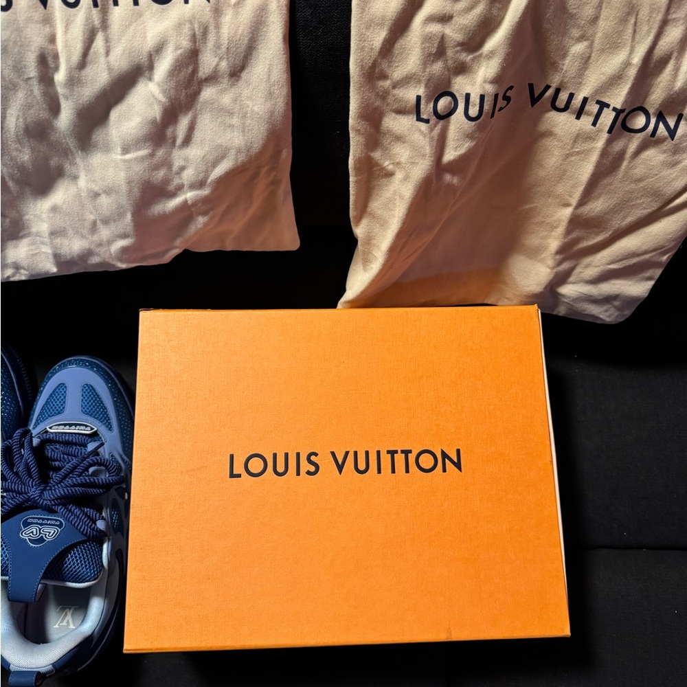 Louis Vuitton Blue Sneakers with Orange Box